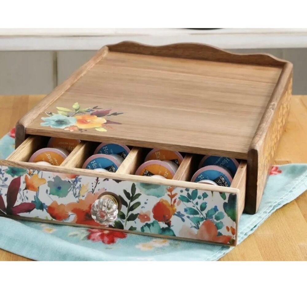 Pioneer Woman Coffee Pod Drawer Wild Flowers Farmhouse Kitchen Decor Wood